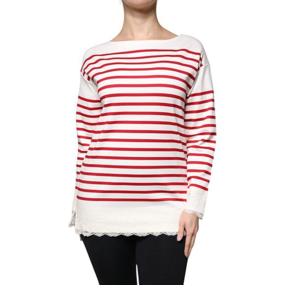 Dolce & Gabbana White Red Stripes Cotton Long Sleeves Women's Top (Pre-Owned)